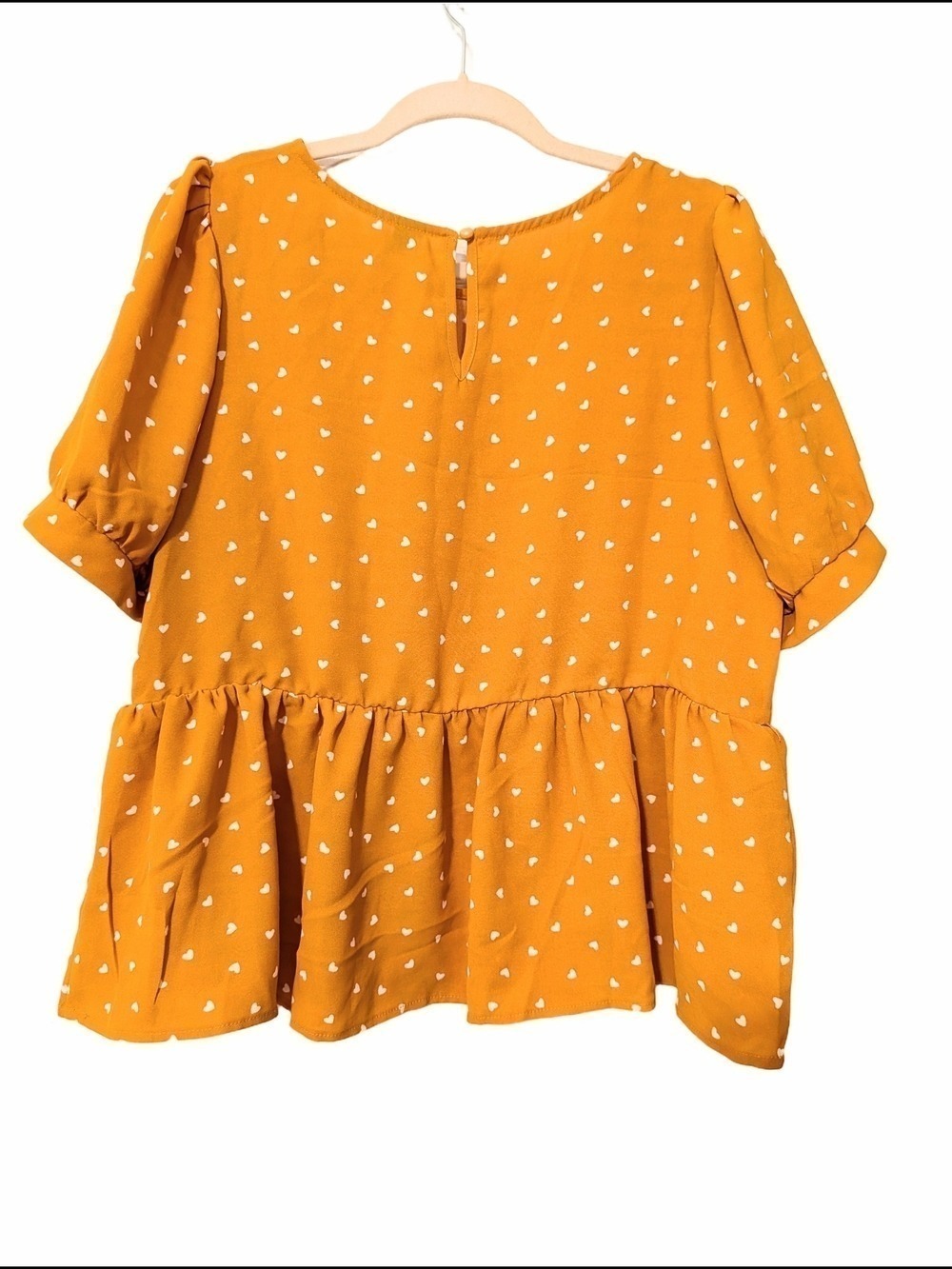 Mustard Heart Print Peplum Blouse - Picture 3 of 7